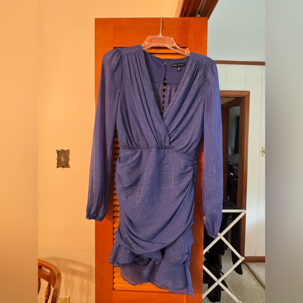 Blue Blush Royal Blue Long-Sleeve Shimmer Wrap Dress